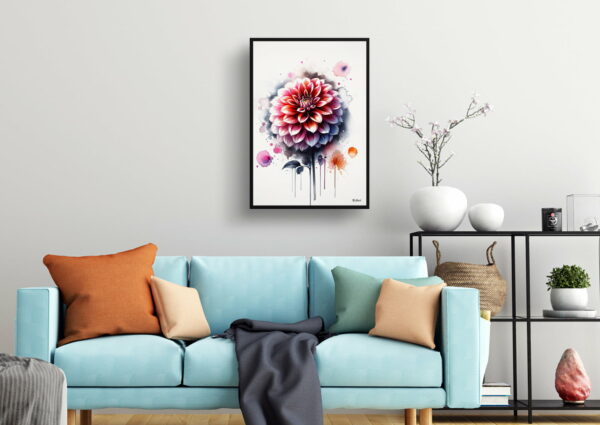 watercolour blotted flowers dahliaasteraceae living room 1