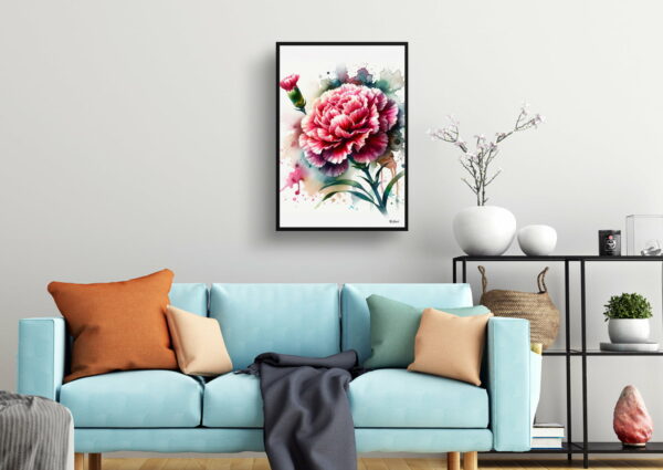 watercolour blotted flowers dianthus caryophylluscarnation living room 1