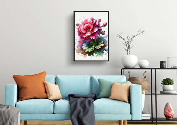 watercolour blotted flowers geraniumpelargoniums living room 1