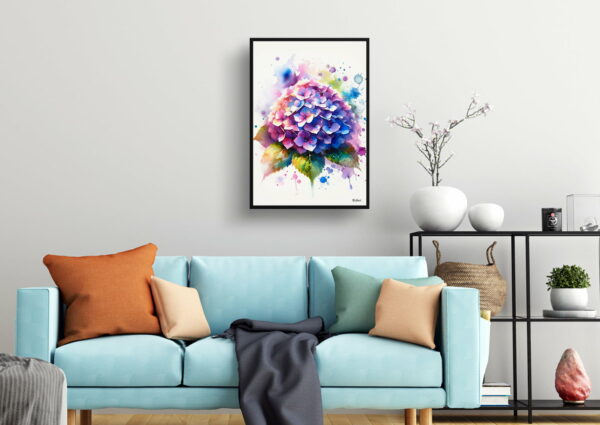 watercolour blotted flowers hortensiahydrangea living room 1