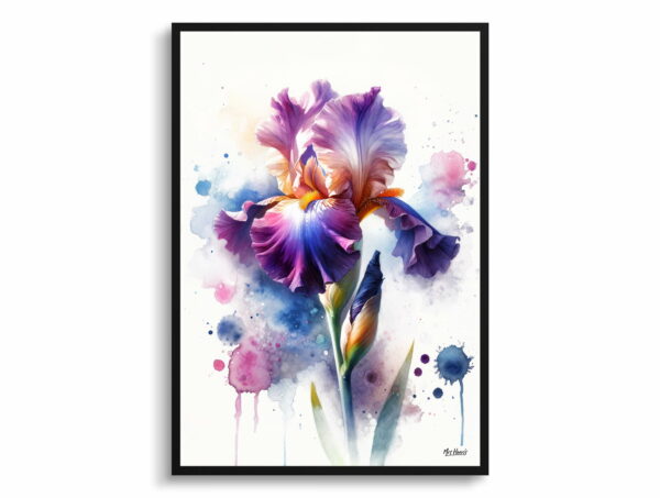 watercolour blotted flowers irisfleur de lis front view 1