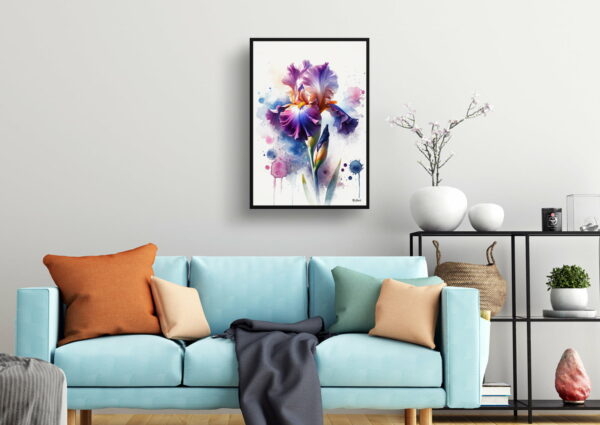 watercolour blotted flowers irisfleur de lis living room 1