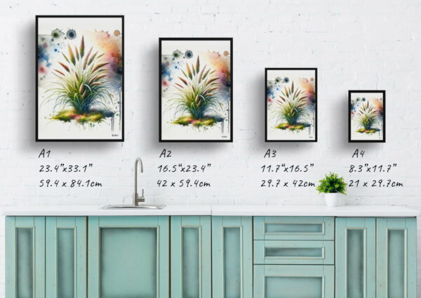 watercolour blotted flowers japanese sedgecarex oshimensis everillo print size comparison 1