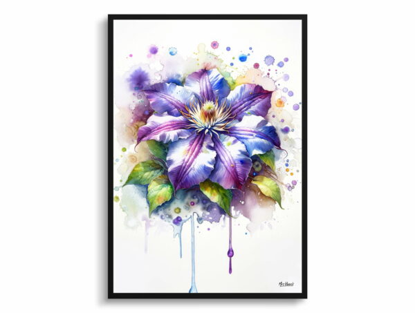 watercolour blotted flowers leather flowerclematis front view 1