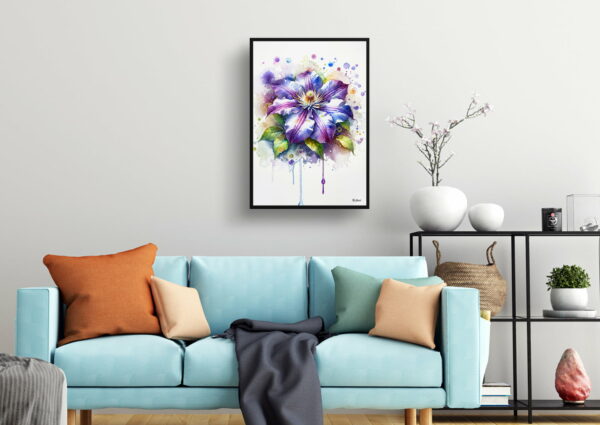 watercolour blotted flowers leather flowerclematis living room 1