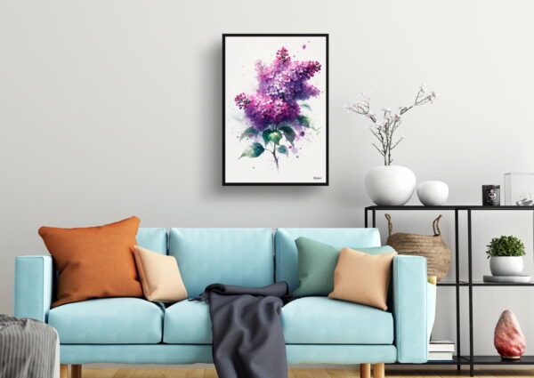 watercolour blotted flowers lilacsyringa vulgaris living room 1