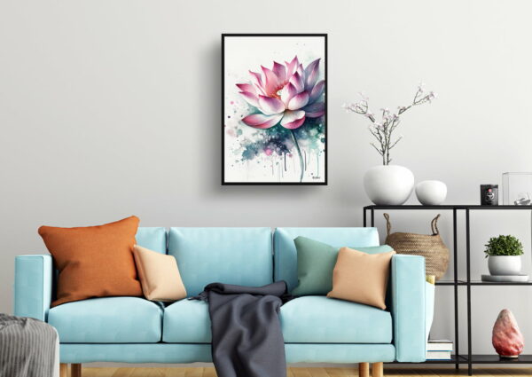 watercolour blotted flowers lotusnelumbo nucifera living room 1