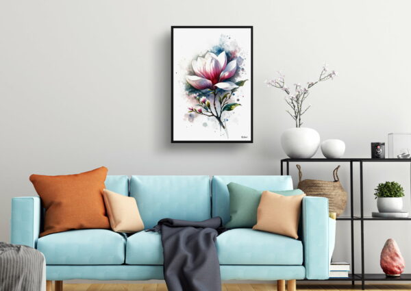 watercolour blotted flowers magnoliagrandiflora living room 1