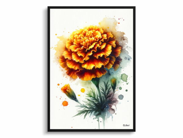 watercolour blotted flowers marigoldtagetes front view 1