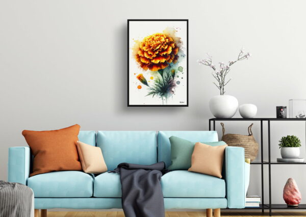 watercolour blotted flowers marigoldtagetes living room 1