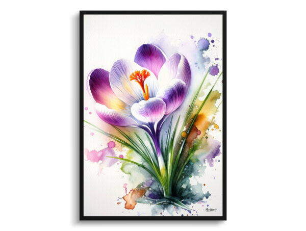 watercolour blotted flowers meadow saffroncrocus front view 1