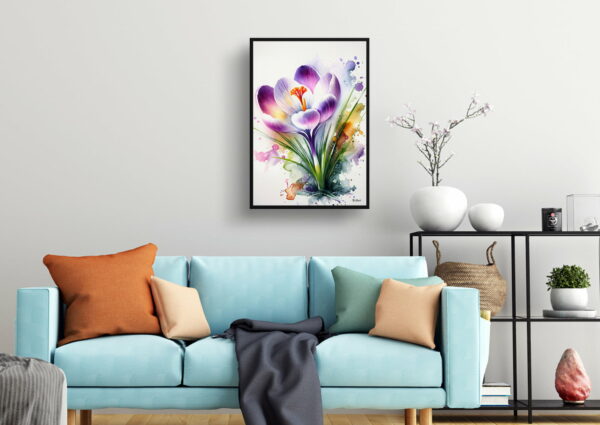 watercolour blotted flowers meadow saffroncrocus living room 1