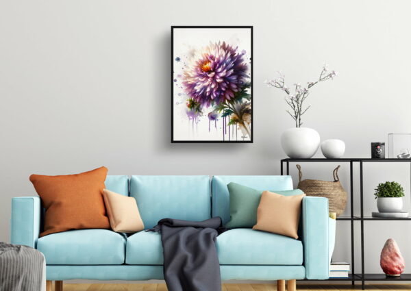 watercolour blotted flowers michaelmas daisyaster living room 1