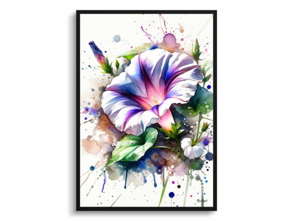 watercolour blotted flowers morning gloryipomoea purpurea front view 1