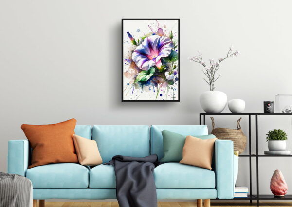 watercolour blotted flowers morning gloryipomoea purpurea living room 1