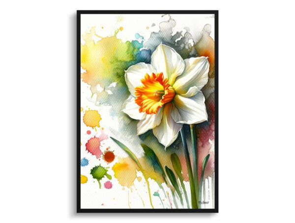 watercolour blotted flowers narcissus jonquildaffodil front view 1