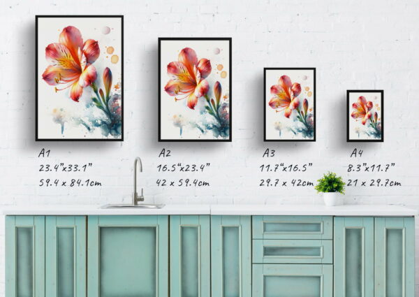 watercolour blotted flowers natal lilyclivia print size comparison 1