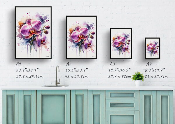 watercolour blotted flowers orchidorchidaceae print size comparison 1