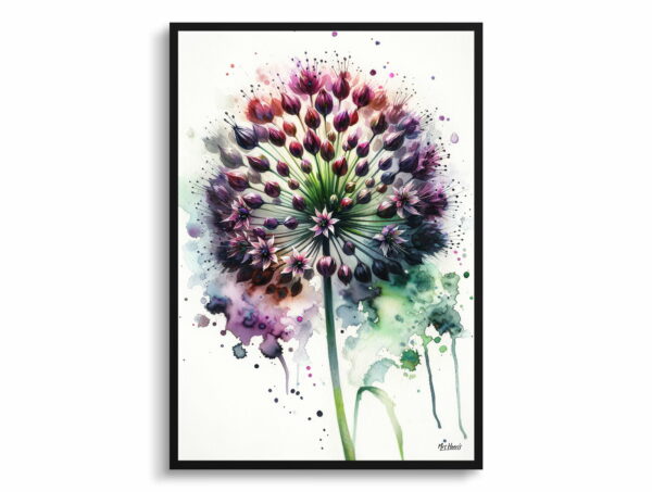 watercolour blotted flowers ornamental onionallium nigrum front view 1