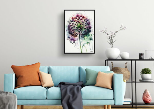 watercolour blotted flowers ornamental onionallium nigrum living room 1