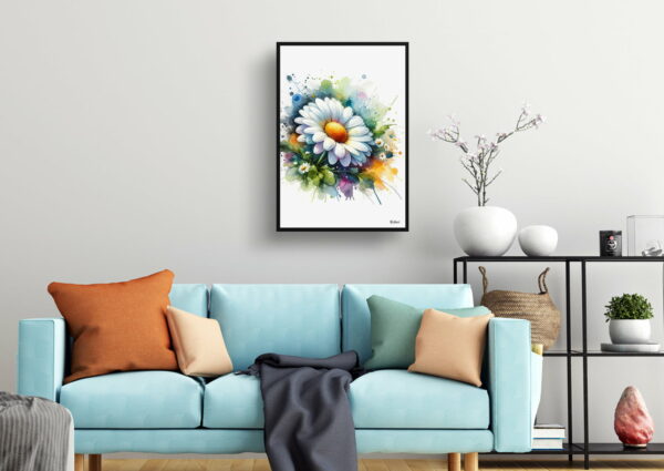 watercolour blotted flowers oxeye margueritedaisy living room 1