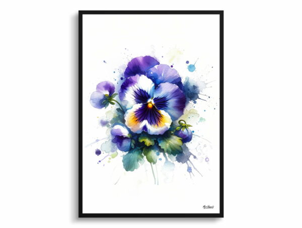 watercolour blotted flowers pansyviola x wittrockiana front view 1