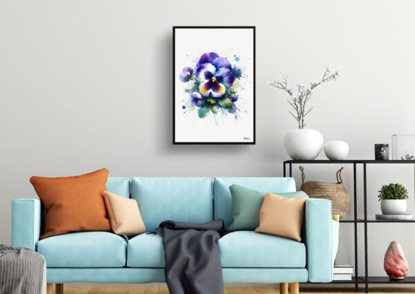 watercolour blotted flowers pansyviola x wittrockiana living room 1