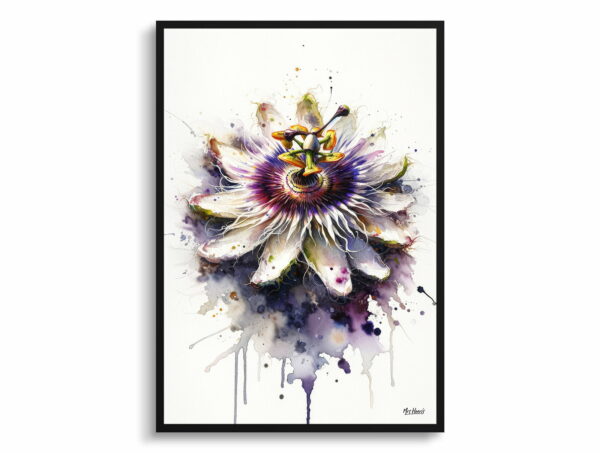 watercolour blotted flowers passion flowerpassiflora front view 1