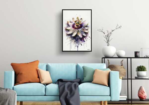 watercolour blotted flowers passion flowerpassiflora living room 1