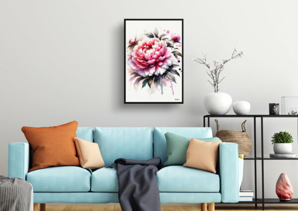 watercolour blotted flowers peonypaeonia living room 1