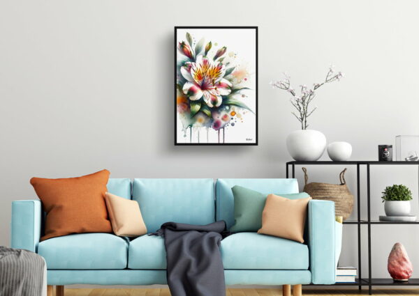 watercolour blotted flowers peruvian lily of the incasalstroemeria living room 1