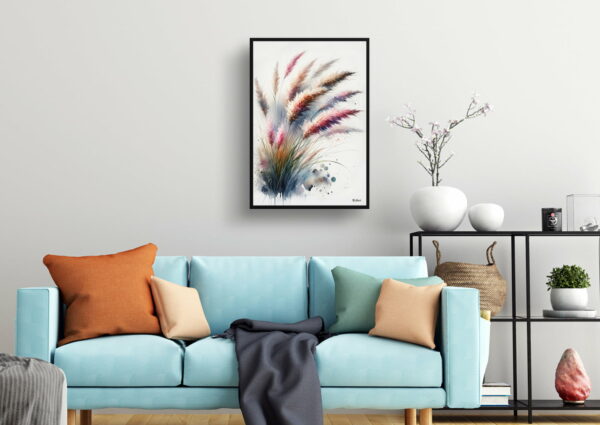 watercolour blotted flowers pink muhly grassmuhlenbergia living room 1