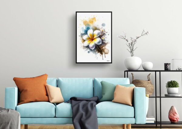 watercolour blotted flowers plumeriafrangipani living room 1