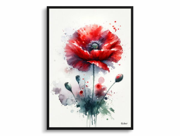 watercolour blotted flowers poppypapaver rhoeas front view 1