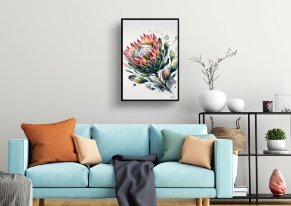 watercolour blotted flowers proteassugarbushes living room 1