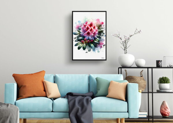 watercolour blotted flowers rhododendronazalea living room 1