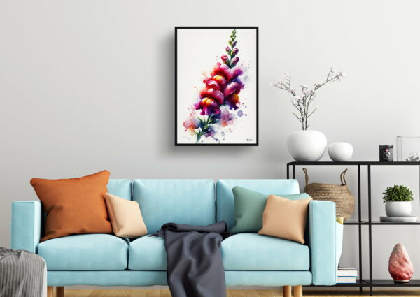 watercolour blotted flowers snapdragonantirrhinum living room 1