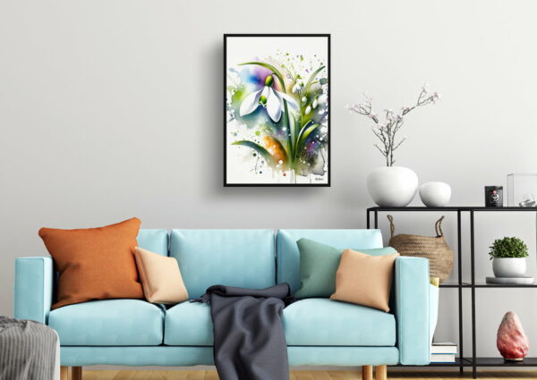 watercolour blotted flowers snowdropgalanthus living room 1