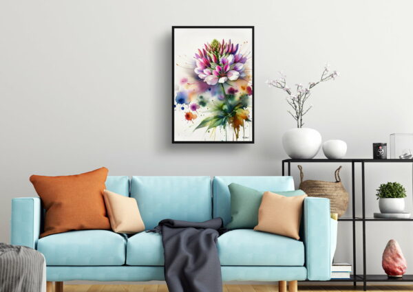 watercolour blotted flowers spider flowercleome living room 1