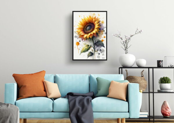 watercolour blotted flowers sunflowerhelianthus annuus living room 1