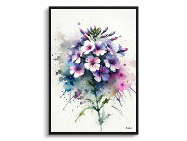 watercolour blotted flowers sweet rockethesperis matronalis front view 1