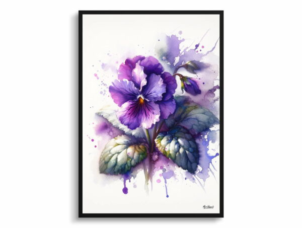 watercolour blotted flowers sweet violetviola odorata front view 1