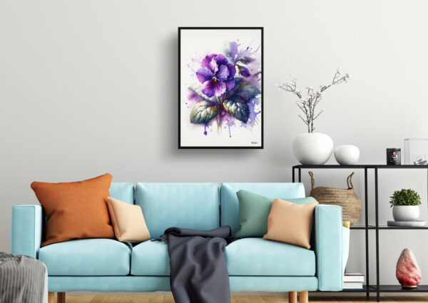 watercolour blotted flowers sweet violetviola odorata living room 1