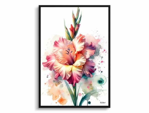 watercolour blotted flowers sword liliesgladiolus front view 1