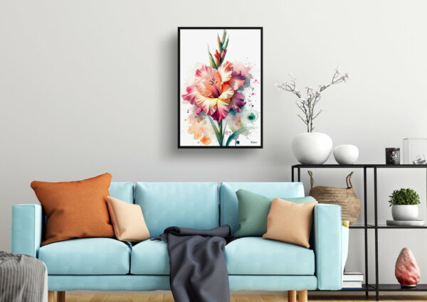 watercolour blotted flowers sword liliesgladiolus living room 1