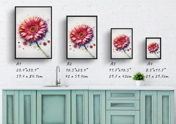 watercolour blotted flowers transvaal daisygerbera print size comparison 1