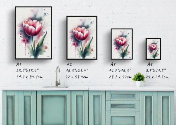 watercolour blotted flowers tuliptulipa print size comparison 1