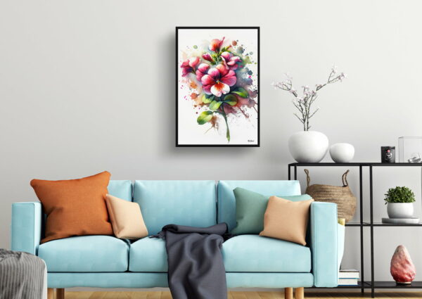 watercolour blotted flowers twinspurdiascia personata living room 1