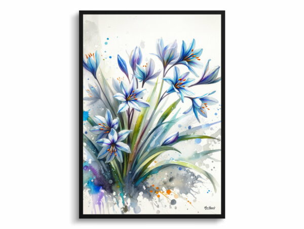 watercolour blotted flowers two leaf squillscilla bifolia front view 1