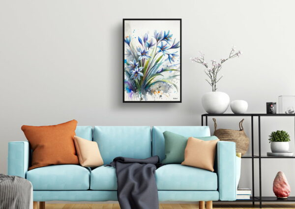 watercolour blotted flowers two leaf squillscilla bifolia living room 1